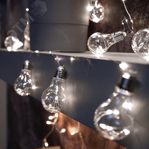 Гирлянда домашняя светодиодная Ретро-лампы 3 м, белое свечение, батарейки 3хАА NEON-NIGHT (303-095) 3