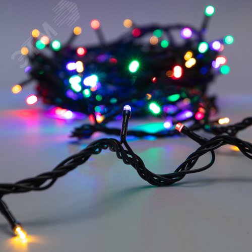 Гирлянда Твинкл Лайт 10 м, черный ПВХ, 100 диодов, мультиколор 2