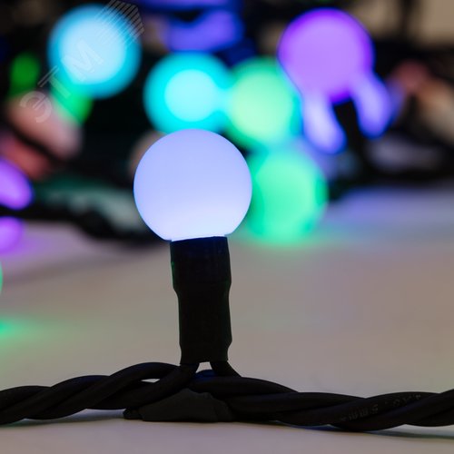 Гирлянда Мультишарики 23 мм, 10 м, черный каучук, 80 LED, свечение с динамикой, RGB 2