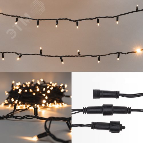 Гирлянда Нить 10 м, постоянное свечение, черный ПВХ, 230 В, желтый - NEON-NIGHT