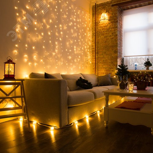 Гирлянда светодиодная Дождь 1.5x1.5 м, прозрачный ПВХ, 144 LED с контроллером, теплое белое свечение - фото 3
