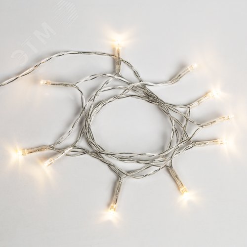 Гирлянда светодиодная универсальная 10 LED, 1,2 м, прозрачный ПВХ, теплое белое свечение, батарейки 2хАА - NEON-NIGHT