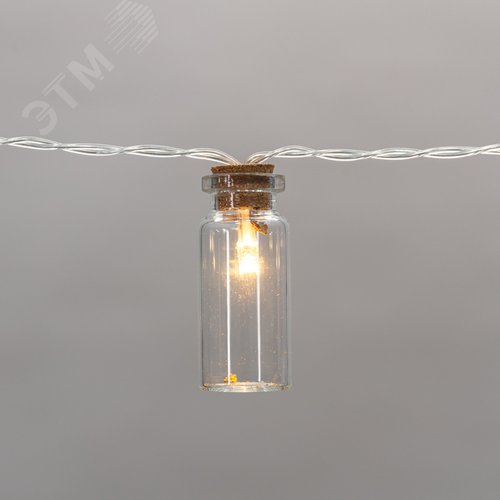 Гирлянда светодиодная баночки 1,5 м, 10 LED, прозрачный ПВХ, свечение теплый белый, 2 х АА батарейки не в комплекте - фото 5