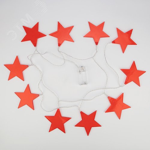 Гирлянда светодиодная Звездопад красная 10 LED, 2,25 м, прозрачный ПВХ, теплый свечение, 2 х АА батарейки не в комплекте - фото 3