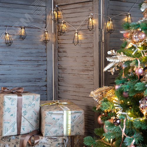 Гирлянда светодиодная кристаллы черные 10 LED, 1,5 м, прозрачный ПВХ, теплый свечение, 2 х АА батарейки не в комплекте - фото 4