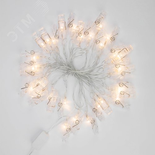 Гирлянда светодиодная Прищепки 30 LED, 5 м, тёплый белый свечение - NEON-NIGHT