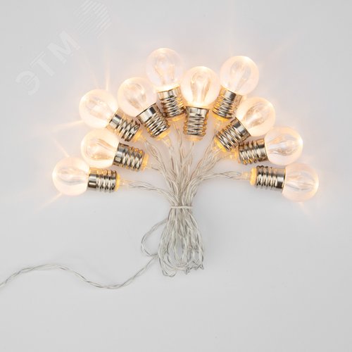Гирлянда светодиодная Лампочки 10 LED, 1.5 м, прозрачный ПВХ, теплый белый свечение, 2 х АА батарейки не в комплекте - фото 3