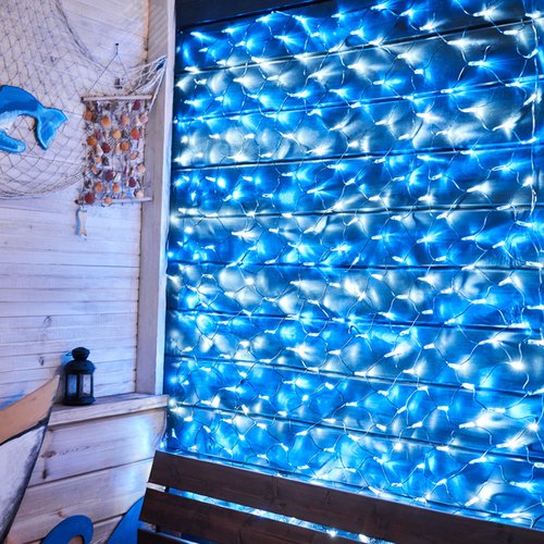 Гирлянда Сеть 2х1,5 м, черный ПВХ, 288 LED белые/синие - фото 3