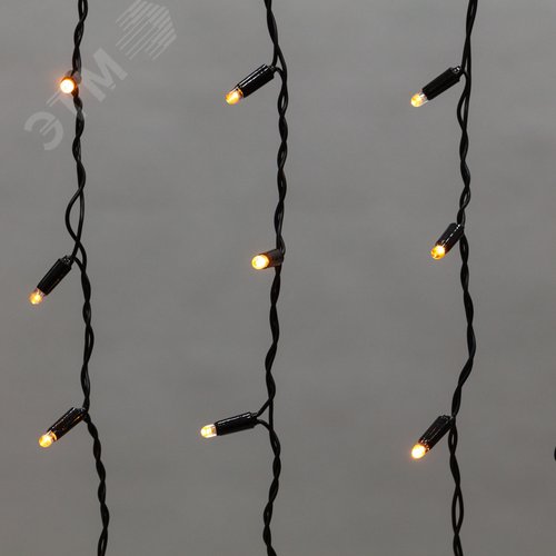 Гирлянда Айсикл Бахрома светодиодный, 4,8 х 0,6 м, черный провод, 230 В, диоды желтые, 176 LED