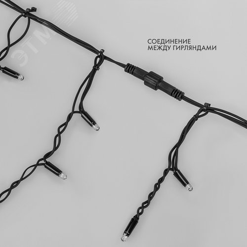 Гирлянда светодиодная Бахрома Айсикл 4х0,6 м, 128 LED, теплый белый, черный каучук, IP67, эффект мерцания нужен блок питания 5