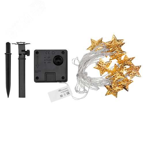 Гирлянда светодиодная на солнечной батарее Звезды 12 LED тёплый белый 1,2 м 5