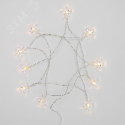 Гирлянда светодиодная Звездочки 1,5 м, 10 LED, прозрачный ПВХ, свечение теплый белый, 2 х АА батарейки не в комплекте - NEON-NIGHT