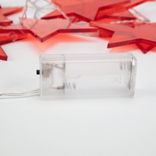 Гирлянда светодиодная Звездопад красная 10 LED, 2,25 м, прозрачный ПВХ, теплый свечение, 2 х АА батарейки не в комплекте - фото 5
