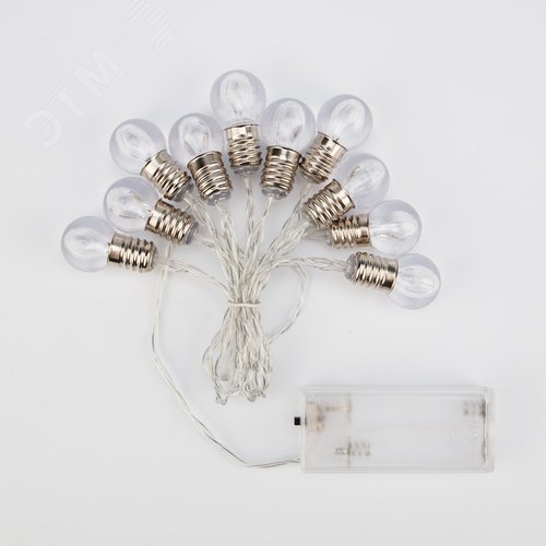 Гирлянда светодиодная Лампочки 10 LED, 1.5 м, прозрачный ПВХ, теплый белый свечение, 2 х АА батарейки не в комплекте - фото 6