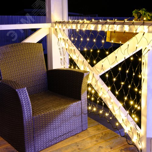 Гирлянда Сеть 1х1,5 м, черный ПВХ, 160 LED тёплый белый - фото 3
