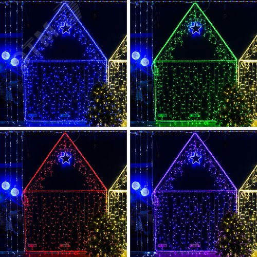 Гирлянда светодиодный Дождь 2х1,5 м, прозрачный провод, 230 В, диоды RGB, свечение с динамикой при приобретении контроллера 245-908 - фото 3