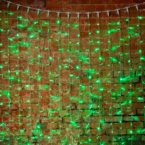 Гирлянда светодиодный Дождь 2х1,5 м, постоянное свечение, прозрачный провод, 230 В, диоды зелёные 3
