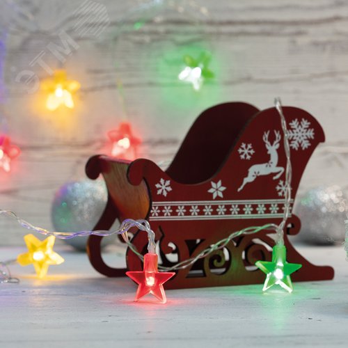 Гирлянда светодиодная Звездочки 1,5 м, 10 LED, прозрачный ПВХ, свечение мультиколор, 2 х АА батарейки не в комплекте - фото 4