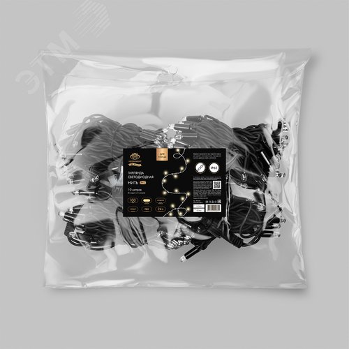 Гирлянда Нить 10 м, с эффектом мерцания, черный ПВХ, 24 В, теплый белый 8