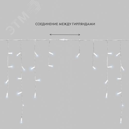 Гирлянда светодиодная Бахрома Айсикл 4,8х0,6 м 152 LED белый, ПВХ, IP65, постоянное свечение, 230 В нужен блок питания - фото 7