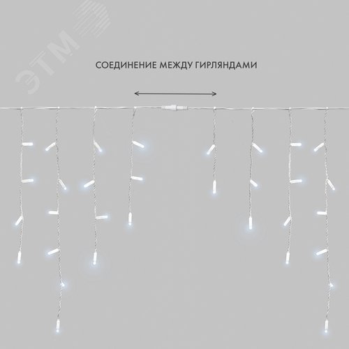 Гирлянда Айсикл Бахрома светодиодный, 4,8 х 0,6 м, белый провод, 230 В, диоды белые, 176 LED 7