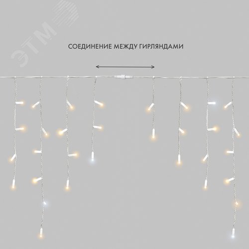 Гирлянда Айсикл 4,8х0,6 м, с эффектом мерцания, белый ПВХ, 176 LED, теплый белый, 230 В - фото 7