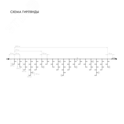 Гирлянда светодиодная Бахрома Айсикл 4,8х0,6 м 176 LED теплый белый, черный ПВХ, IP65, эффект мерцания, 230 В нужен блок питания - фото 8