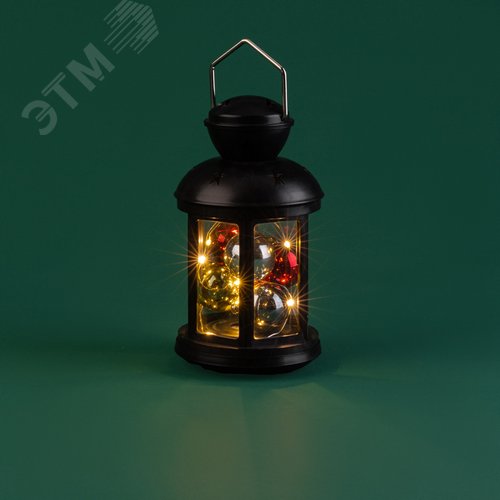 Фонарь декоративный с Шариками 12х12х20,6 см, черный корпус, тёплый белый свечение - фото 2