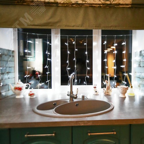 Гирлянда светодиодный Дождь 1,5х1 м, свечение с динамикой, прозрачный провод, 230 В, диоды белые 4