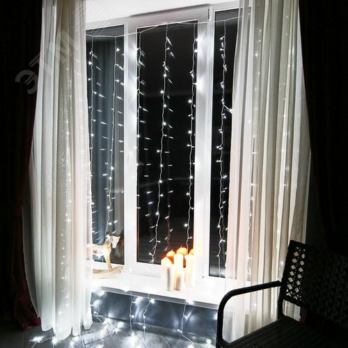 Гирлянда светодиодный Дождь 2х3 м, свечение с динамикой, прозрачный провод, 230 В, белый 4