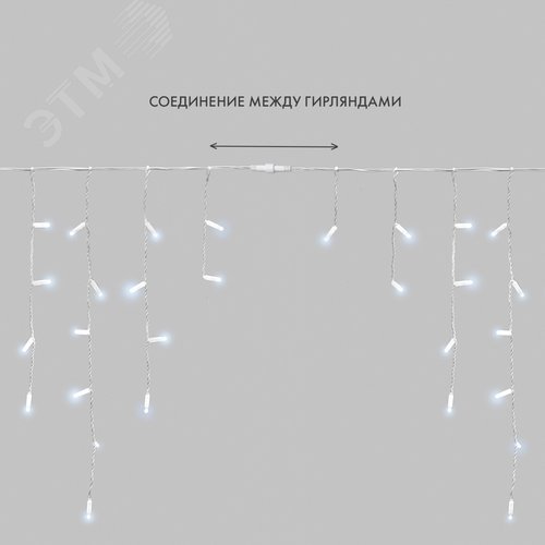 Гирлянда Айсикл Бахрома светодиодный, 2,4 х 0,6 м, белый провод, 230 В, диоды белые, 76 LED 7
