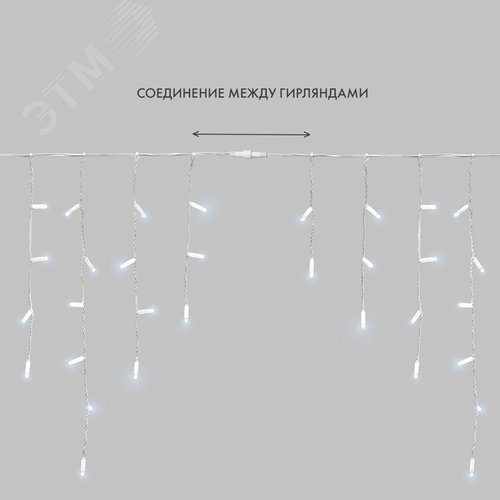 Гирлянда Айсикл Бахрома светодиодный, 2,4 х 0,6 м, белый провод, 230 В, диоды белые, 88 LED 7