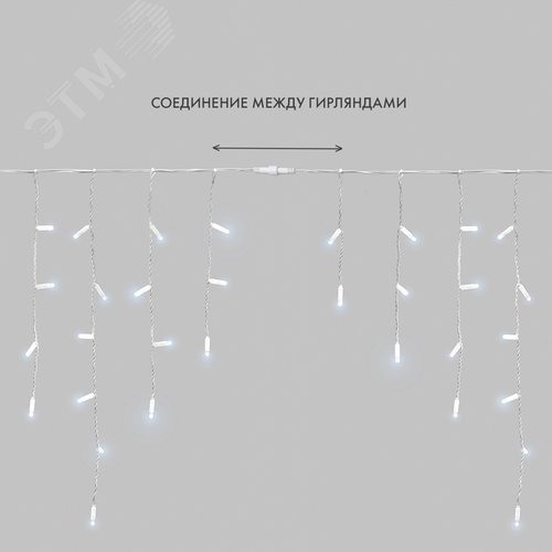 Гирлянда Айсикл Бахрома светодиодный, 2,4 х 0,6 м, эффект мерцания, белый провод, 230 В, диоды белые, 88 LED - фото 7