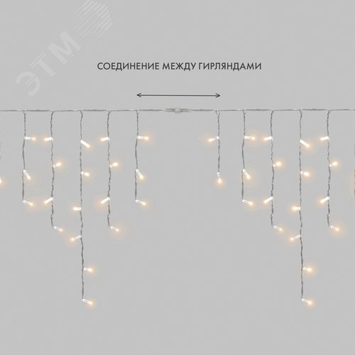 Гирлянда светодиодная Бахрома Айсикл 4,8х0,6 м 176 LED теплый белый, прозрачный ПВХ, IP65, постоянное свечение, 230 В нужен блок питания - фото 7