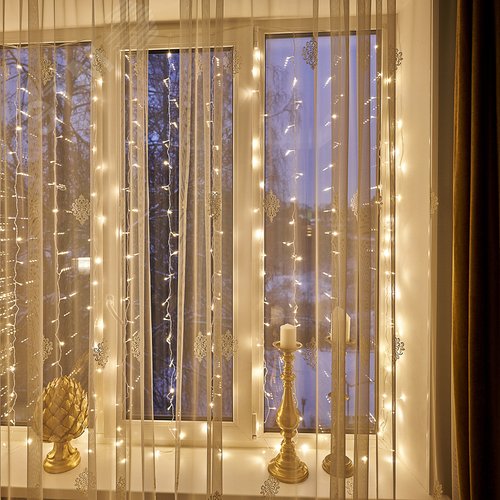 Гирлянда светодиодный Дождь 2,5x2 м, свечение с динамикой, прозрачный провод, 230 В, диоды тёплый белый 5