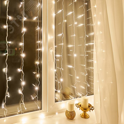 Гирлянда светодиодная Дождь 1.5x1.5 м, прозрачный ПВХ, 144 LED с контроллером, теплое белое свечение - фото 5