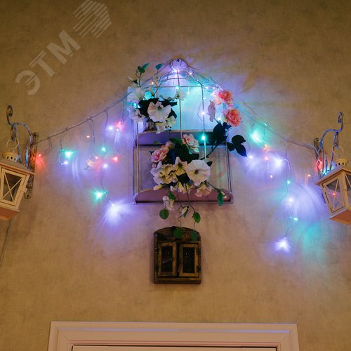 Гирлянда Айсикл Бахрома светодиодный, 1,8 х 0,5 м, прозрачный провод, 230 В, диоды RGB 9