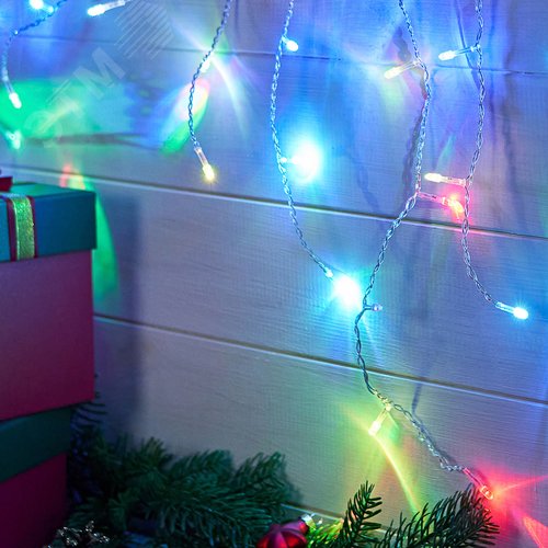 Гирлянда Айсикл Бахрома светодиодный, 1,8 х 0,5 м, прозрачный провод, 230 В, диоды RGB 10