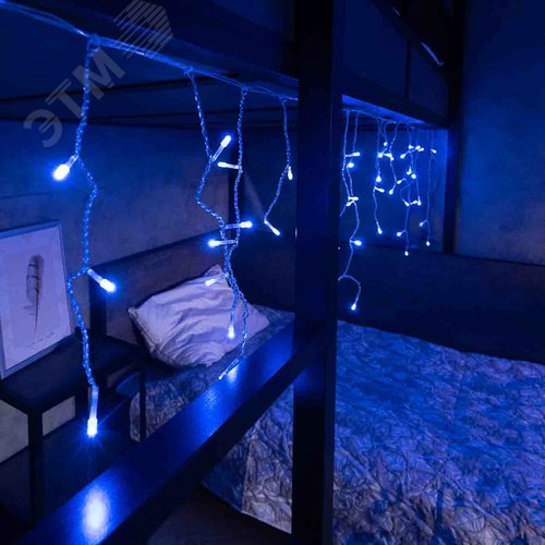 Гирлянда Айсикл Бахрома светодиодный, 1,8 х 0,5 м, прозрачный провод, 230 В, диоды синие 3