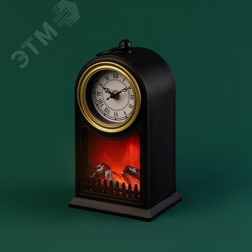 Камин светодиодный Старинные часы с эффектом живого огня 14,7x11,7x25 см, черный, батарейки 2хС (не в комплекте) USB - фото 5