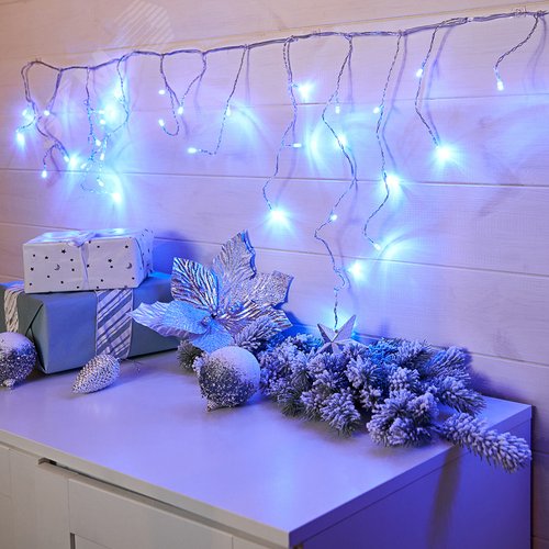Гирлянда Айсикл Бахрома светодиодный, 1,8 х 0,5 м, прозрачный провод, 230 В, диоды синие 2