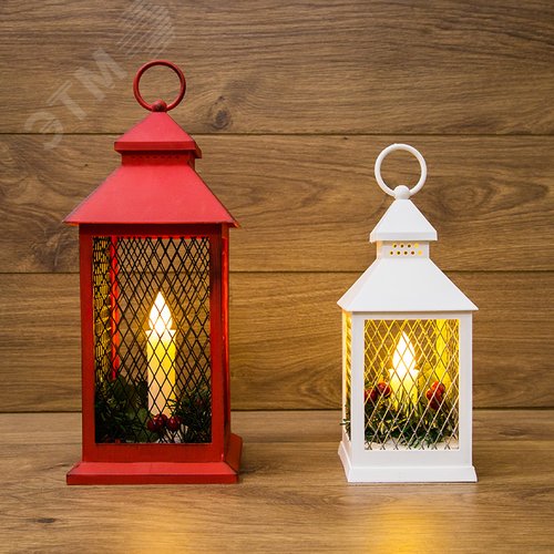 Фонарь декоративный со свечкой, красный корпус, размер 13,5х13,5х30,5 см, тёплый белый - фото 2
