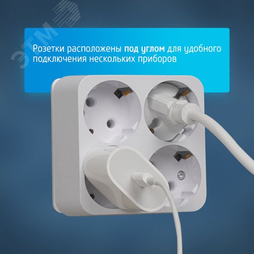 Разветвитель электрический четверник АМ 16-4Е,16А, с заземлением - фото 6