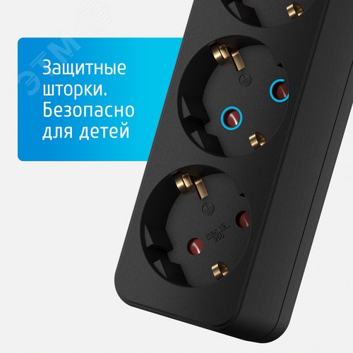 Удлинитель сетевой 16-23Е, 2м, 3 розетки, 16А, с заземлением,черный - фото 4