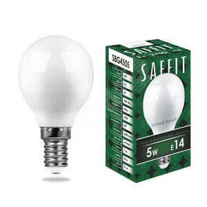 Лампа светодиодная LED 5вт Е14 белый матовый шар (SBG4505) - SAFFIT