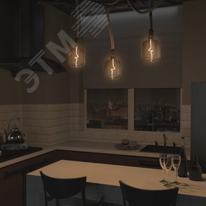 Лампа светодиодная филаментная LED 5 Вт 200 лм 1800К V140 теплый E27 AC 220В темная колба Black Filament Gauss 6