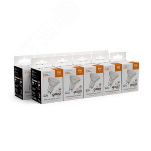 Лампа светодиодная Basic MR16 6W 530lm 3000K GU10 LED 1/10/100 | 10106162 | Gauss - фото 3