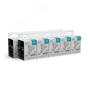 Лампа светодиодная   Basic MR16 6W 530lm 4000K GU10 LED 1/10/100 | 10106262 | Gauss - фото 3