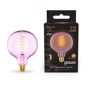 Лампа светодиодная LED 5 Вт 190 Лм 1800К теплая Е27 G125 pink flexible Filament Gauss (1011802105) - фото 3
