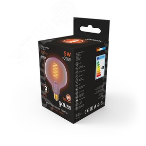 Лампа светодиодная LED 5 Вт 190 Лм 1800К теплая Е27 G125 pink flexible Filament Gauss (1011802105) - фото 4